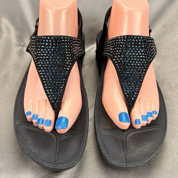 Fitflop Rokkit Navy Blue Crystal Toe Post Sandals Womens 8 Adjustable Strap Shoe - Picture 9 of 17